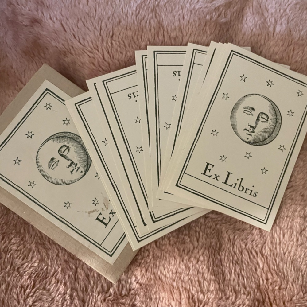 Moon Ex Libris Bookplates - Cream & Black (Set)
